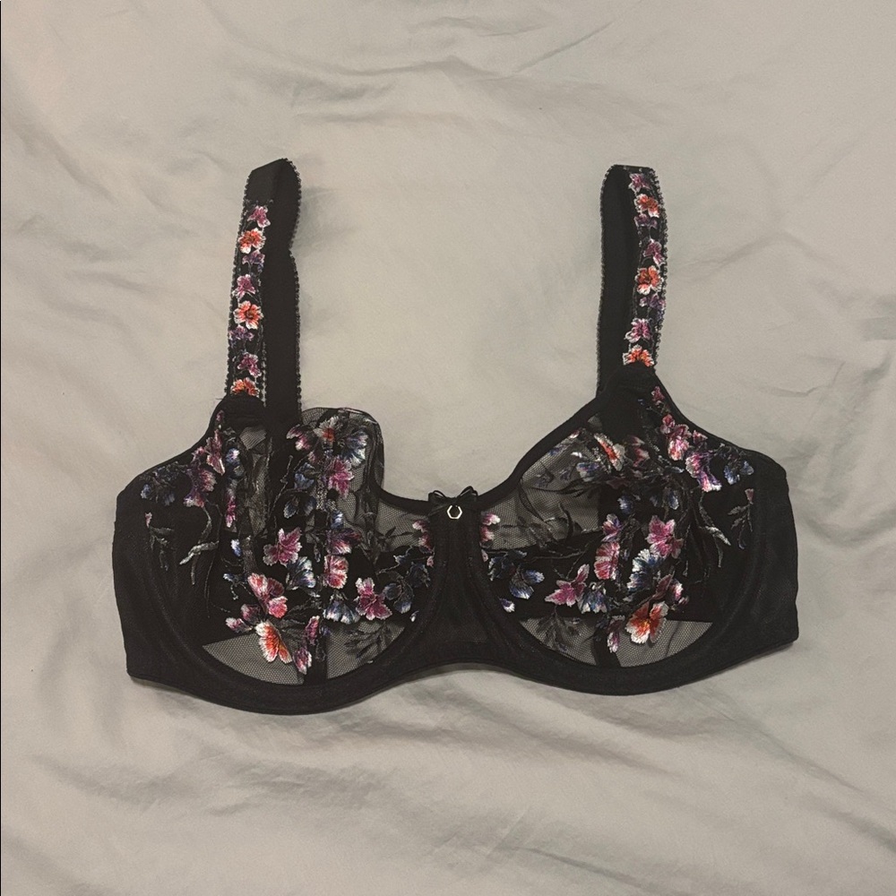 Fantasie Black Bra with Floral Embroidery